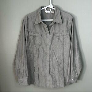 J Jill Corduroy Button‎ Up Long Sleeve Shirt Pockets Grey Womens Size XL
